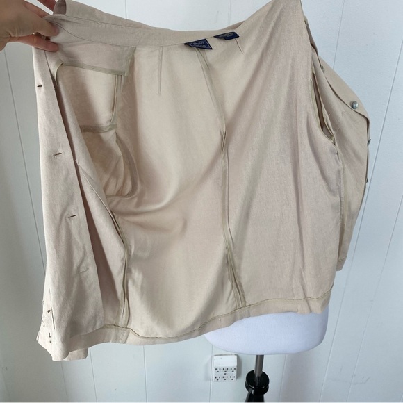 Laura Scott Linen Blend 3/4 Sleeve Chore Coat Sz 14 Beige Embroidered Cut Out - Picture 9 of 11